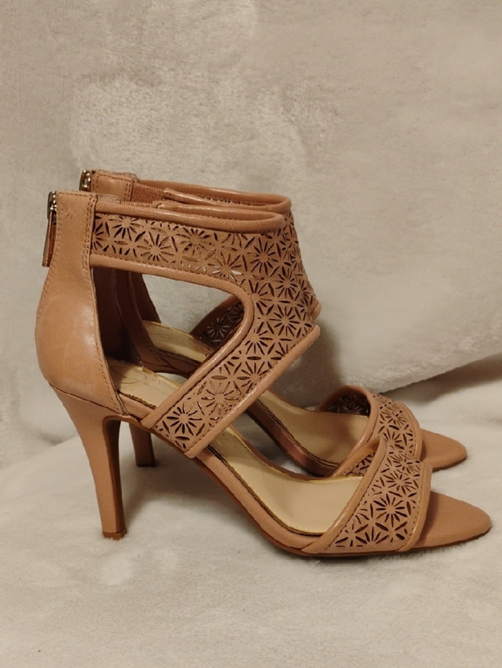 Jessica Simpson Women's Tan Laser-Cut High Heel Sandals Size 5